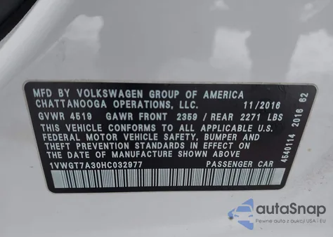 2017 Volkswagen Passat 1.8T Se из США, поврежденный, VIN 1VWGT7A30HC032977